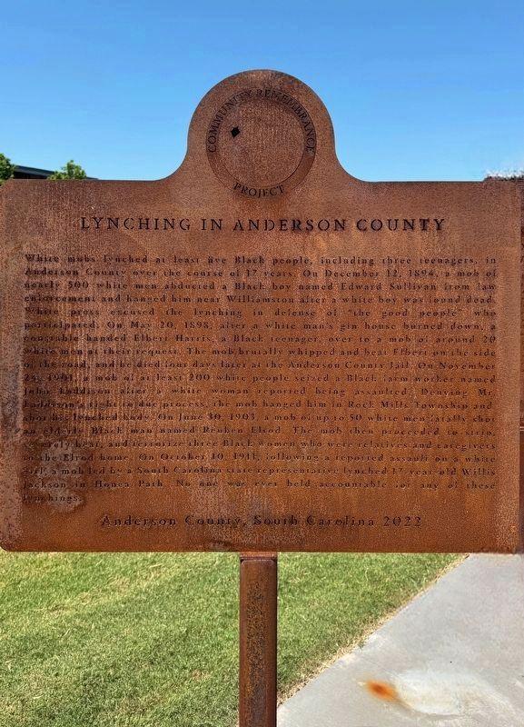 Lynching in Anderson County Marker image. Click for full size.