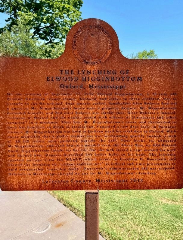 The Lynching of Elwood Higginbottom Marker image. Click for full size.