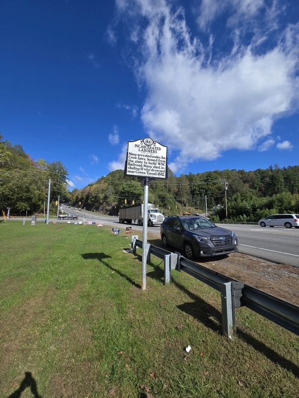 Incarcerated Laborers Marker looking north on US 23/441 towards intersection at Haywood Road. Click for full size. Incarcerated Laborers Marker looking north on US 23/441 towards intersection at Haywood Road image. Click for full size.