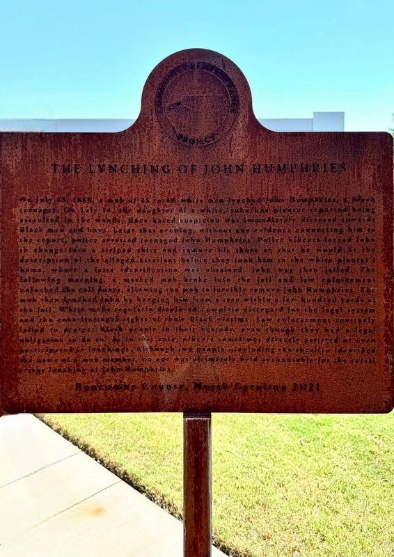The Lynching of John Humphries Marker image. Click for full size.