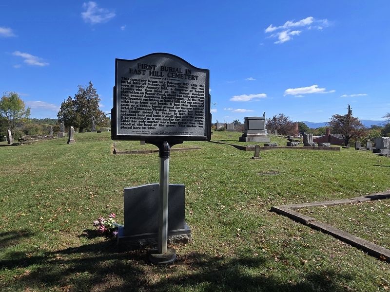 First Burial in East Hill Cemetery Marker looking east image. Click for full size.