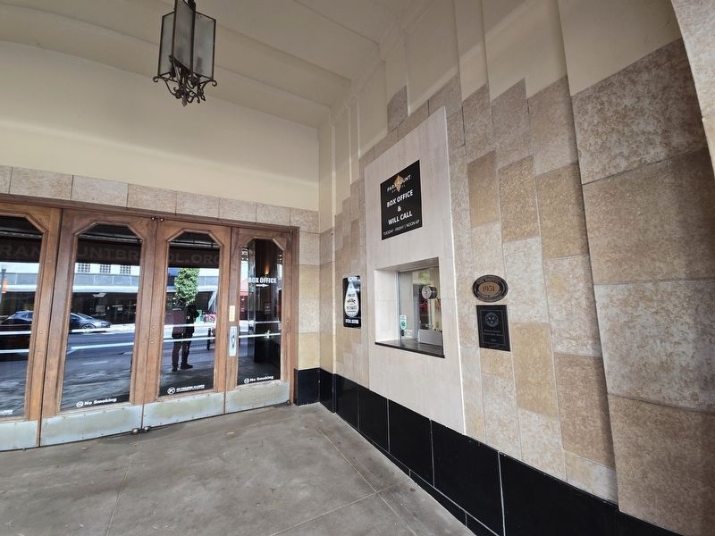 Paramount Theatre Marker near the box office window to the right of the front entrance image. Click for full size.