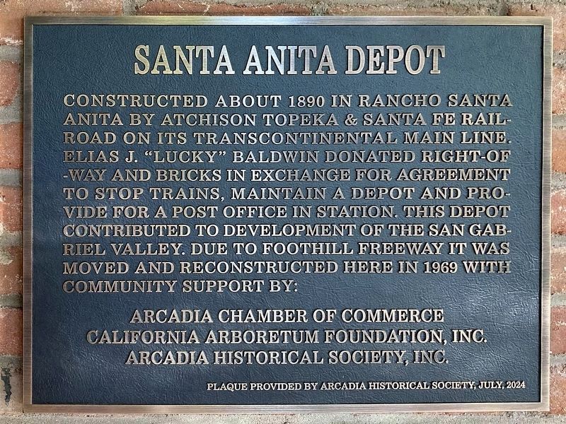 Santa Anita Depot Marker. Click for full size. Santa Anita Depot Marker image. Click for full size.