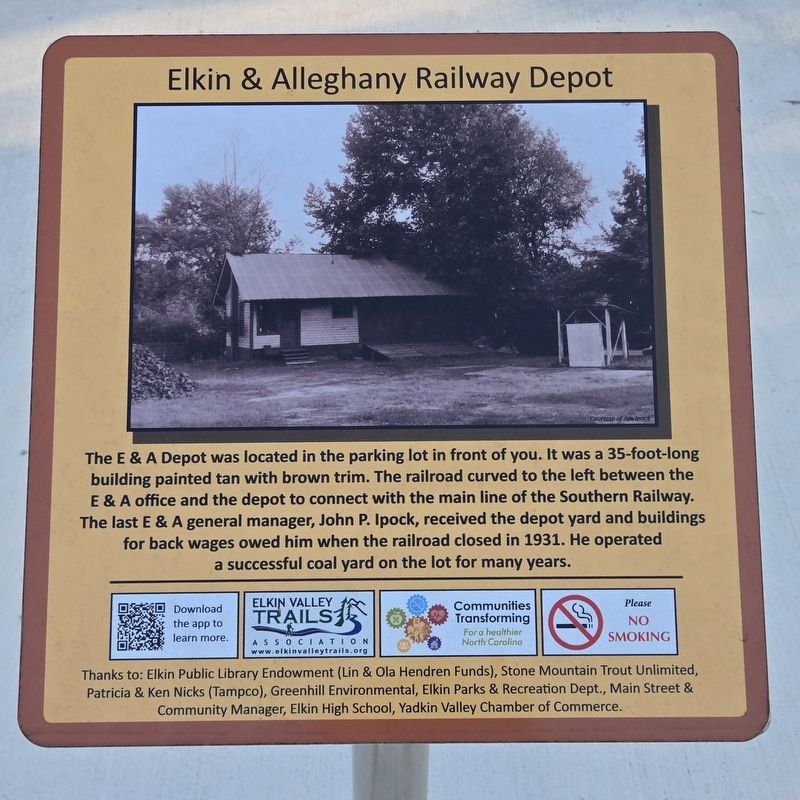 Elkin & Alleghany Railroad Depot Marker. Click for full size. Elkin & Alleghany Railroad Depot Marker image. Click for full size.