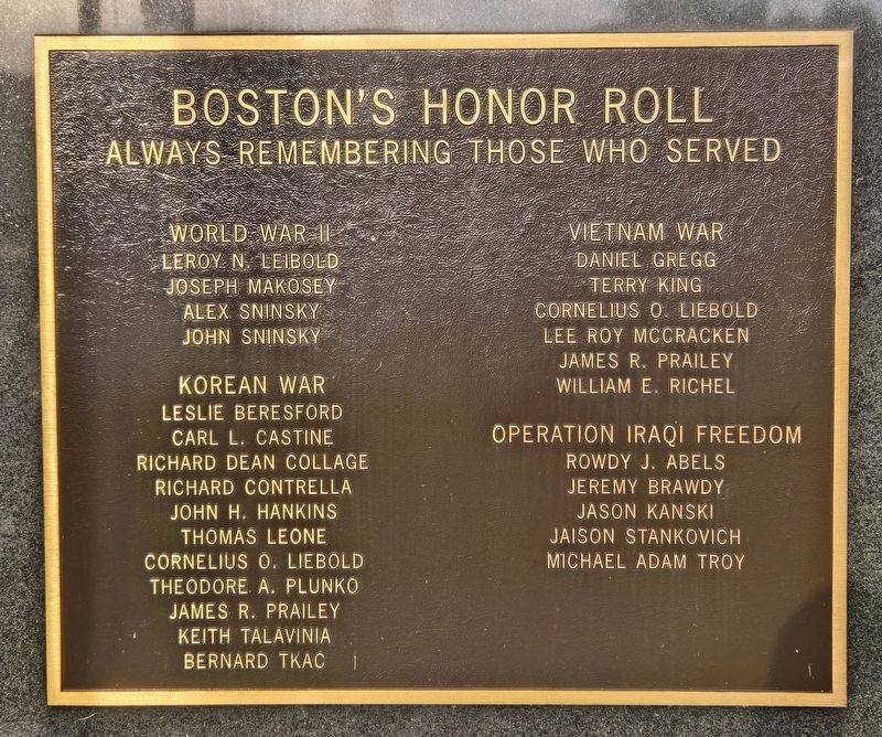 Boston's Honor Roll Marker. Click for full size. Boston's Honor Roll Marker image. Click for full size.