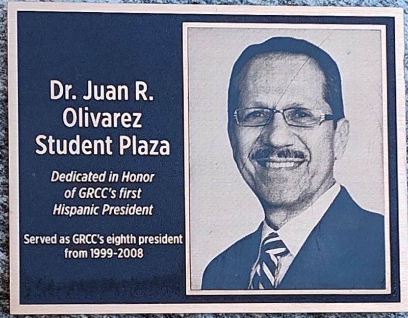 Dr. Juan R. Olivarez Student Plaza Marker. Click for full size. Dr. Juan R. Olivarez Student Plaza Marker image. Click for full size.