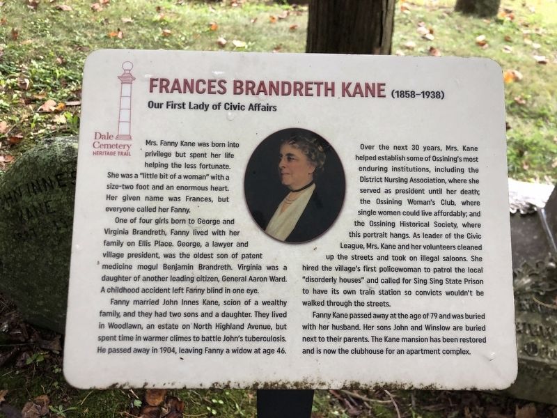 Frances Brandreth Kane (1858-1938) Marker. Click for full size. Frances Brandreth Kane (1858-1938) Marker image. Click for full size.