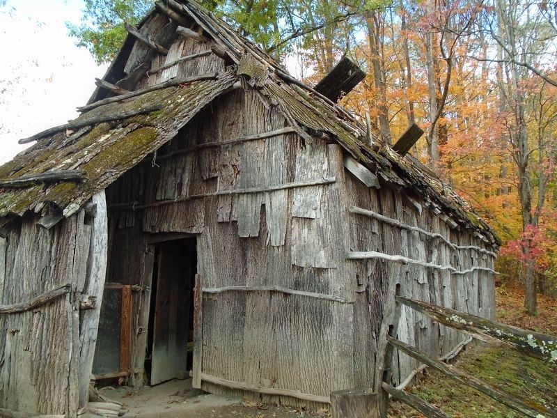 Reproduction Bark-Covered Cabin near Marker image. Click for full size.
