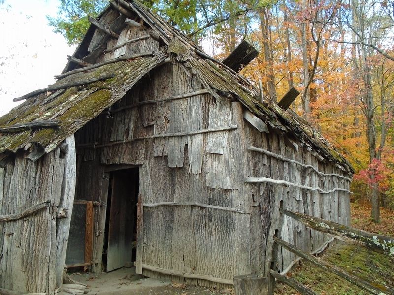 Reproduction Bark-Covered Cabin near Marker image. Click for full size.