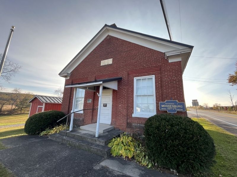 Mooresburg Marker in front of the Mooresburg School House image. Click for full size.