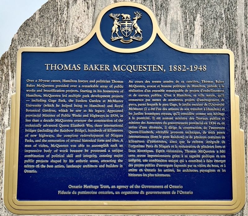 Thomas Baker McQuesten, 1882-1948 Marker image. Click for full size.