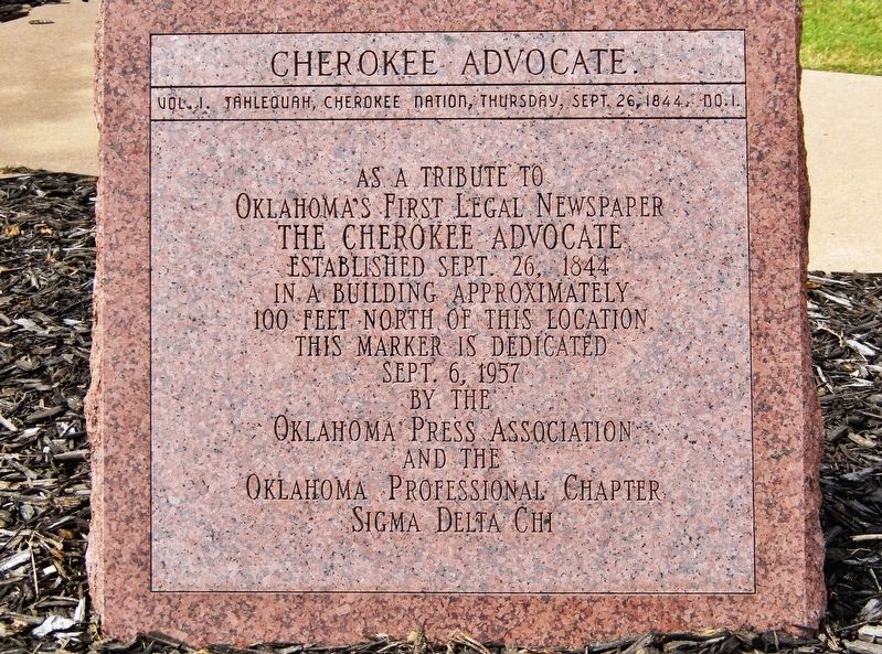 Cherokee Advocate Marker image. Click for full size.