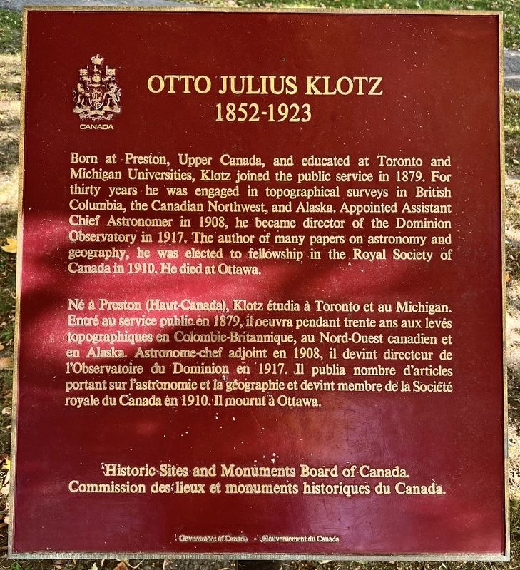 Otto Julius Klotz Marker. Click for full size. Otto Julius Klotz Marker image. Click for full size.