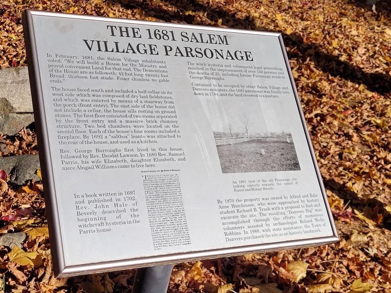 The 1681 Salem Village Parsonage Marker. Click for full size. The 1681 Salem Village Parsonage Marker image. Click for full size.