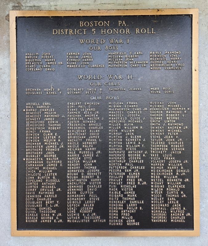 Boston Pa. District 5 Honor Roll Marker image. Click for full size.
