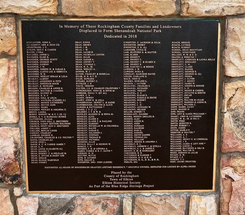 Plaque Listing Families image. Click for full size.
