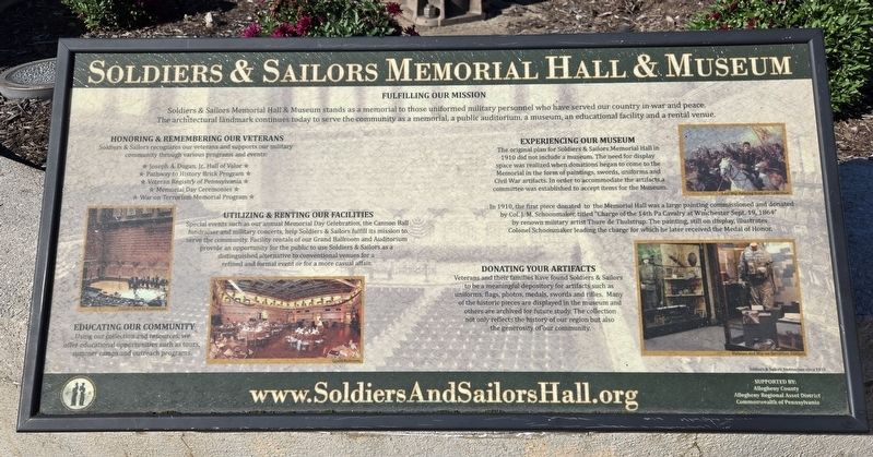 Soldiers & Sailors Memorial Hall & Museum Marker. Click for full size. Soldiers & Sailors Memorial Hall & Museum Marker image. Click for full size.