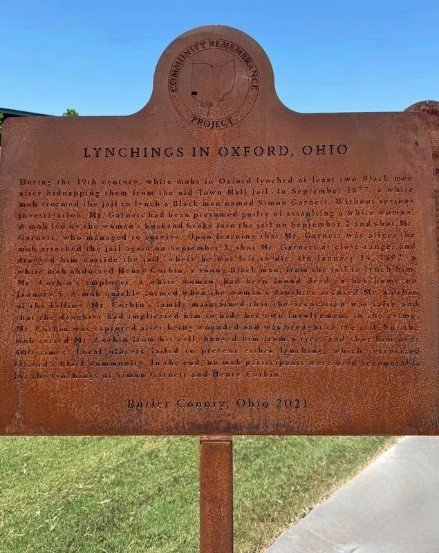 Lynchings In Oxford, OH Marker image. Click for full size.