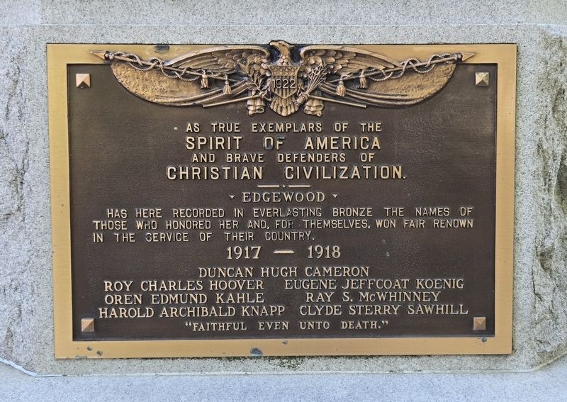 Edgewood World War I Memorial. Click for full size. Edgewood World War I Memorial image. Click for full size.