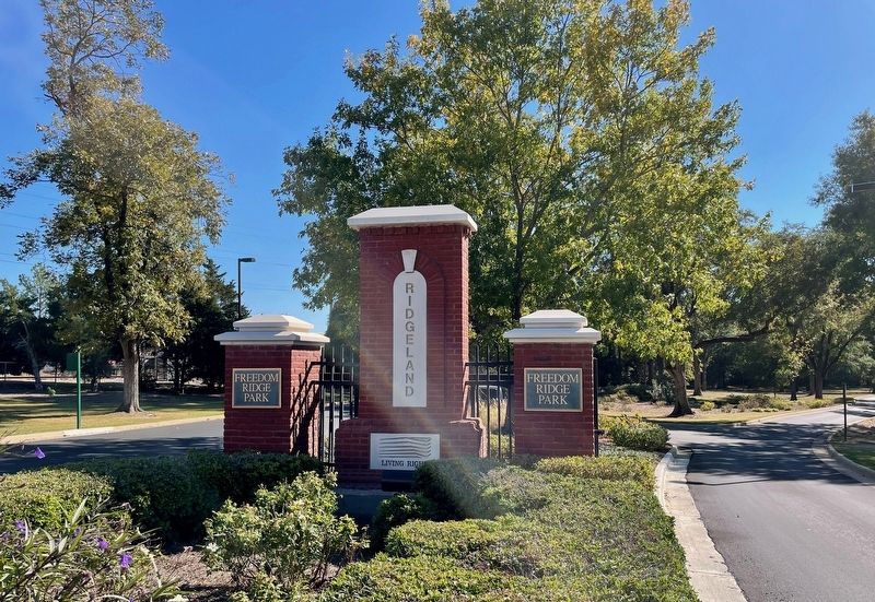 Freedom Park Ridge entrance & some of the pecan trees in background. image. Click for full size.