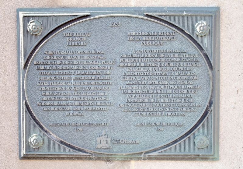 The Rideau Branch Library Marker. Click for full size. The Rideau Branch Library Marker image. Click for full size.