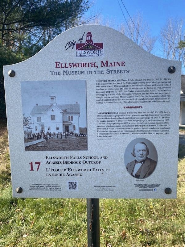 Ellsworth Falls School and Agassiz Bedrock Outcrop Marker image. Click for full size.