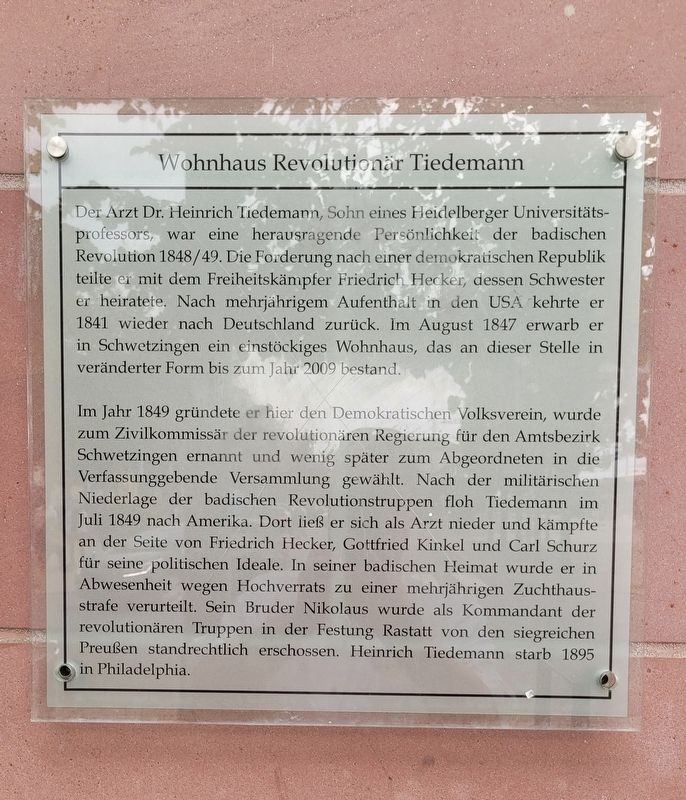 Wohnhaus Revolution�r Tiedemann / Revolutionary Tiedemann's House Marker image. Click for full size.