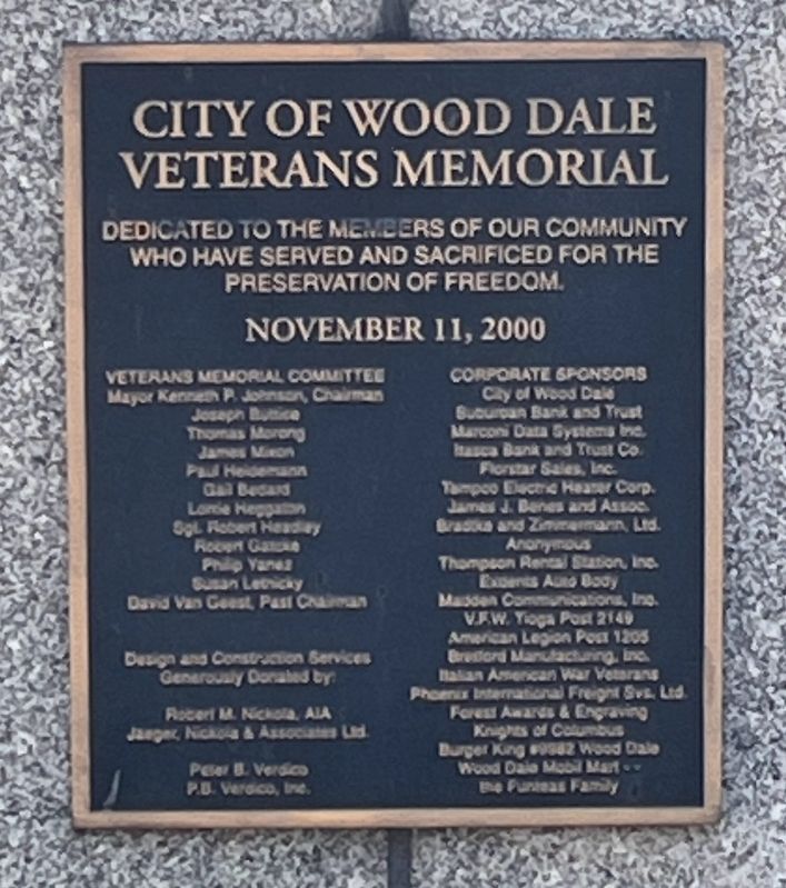 City of Wood Dale Veterans Memorial Marker image. Click for full size.