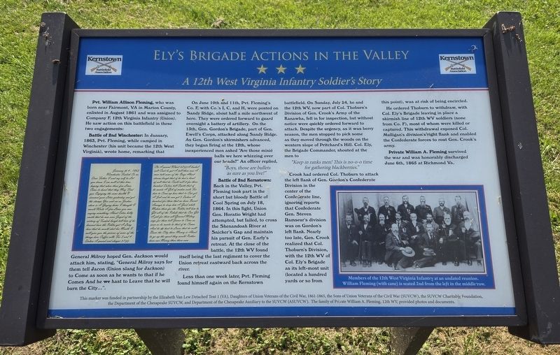 Ely's Brigade Actions in the Valley Marker image. Click for full size.