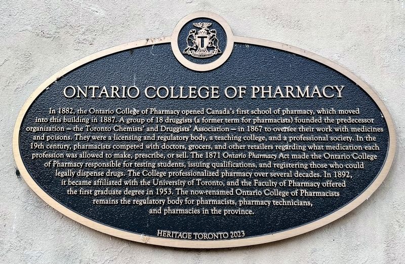 Ontario College of Pharmacy Marker image. Click for full size.