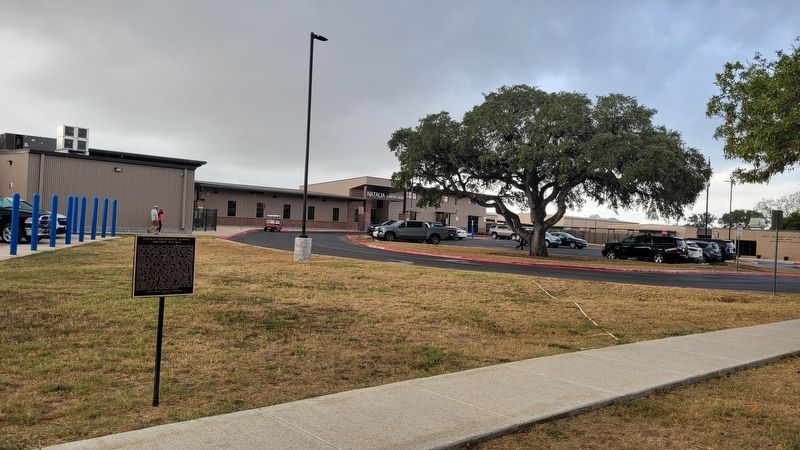 The view of the marker in front of the Natalia Elementary School image. Click for full size.