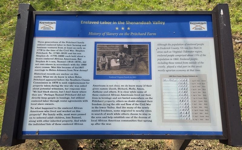Enslaved Labor in the Shenandoah Valley Marker. Click for full size. Enslaved Labor in the Shenandoah Valley Marker image. Click for full size.