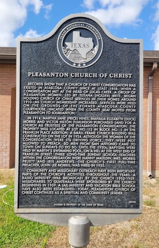 Pleasanton Church of Christ Marker image. Click for full size.