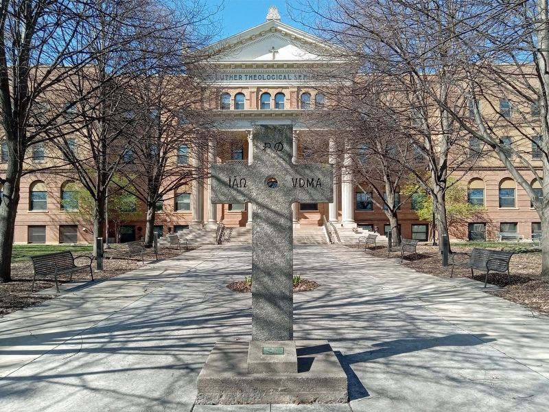 Celtic Cross and marker in front of Luther Seminary's Bockman Hall. Click for full size. Celtic Cross and marker in front of Luther Seminary's Bockman Hall image. Click for full size.