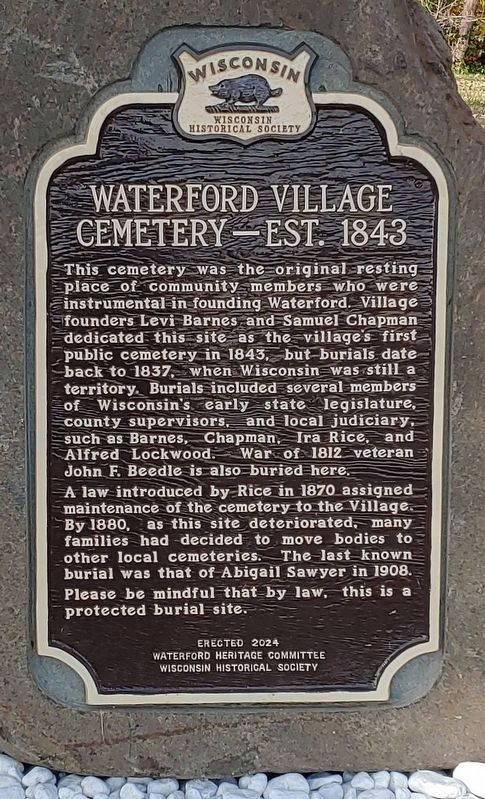 Waterford Village Cemetery � est. 1843 Marker image. Click for full size.