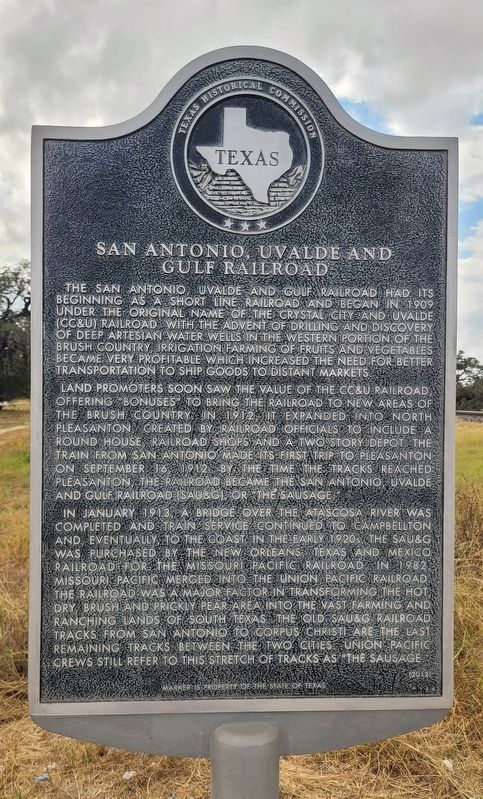 San Antonio, Uvalde and Gulf Railroad Marker image. Click for full size.