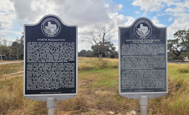 The San Antonio, Uvalde and Gulf Railroad Marker is the right side marker image. Click for full size.