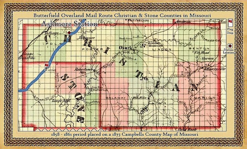 Butterfield Overland Mail Route in Christian and Stone Counties. Click for full size. Butterfield Overland Mail Route in Christian and Stone Counties image. Click for full size.