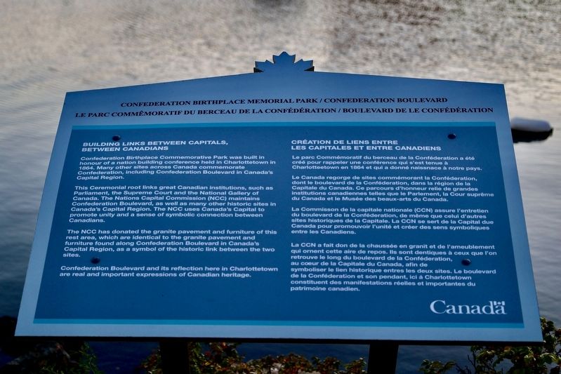 Confederation Birthplace Memorial Park/Confederation Boulevard Marker. Click for full size. Confederation Birthplace Memorial Park/Confederation Boulevard Marker image. Click for full size.