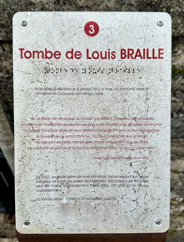 Tombe de Louis Braille / Louis Braille�s Tomb Marker image. Click for full size.