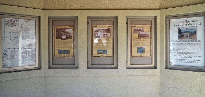 The Legacy of Excelsior Marker (left) inside the kiosk at the Port of Excelsior image. Click for full size.