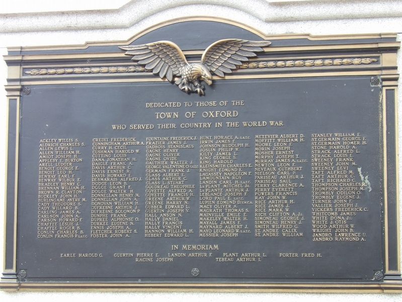 Oxford, MA World War I Memorial Marker image. Click for full size.