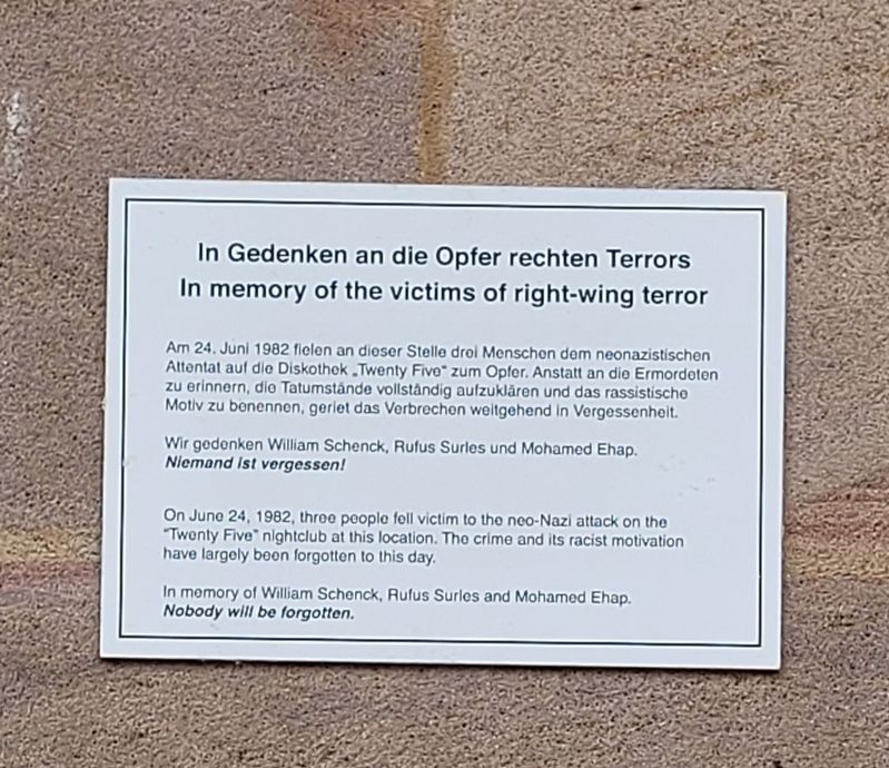 In Gedenken an die Opfer rechten Terrors / In memory of the victims of right-wing terror Marker. Click for full size. In Gedenken an die Opfer rechten Terrors / In memory of the victims of right-wing terror Marker image. Click for full size.