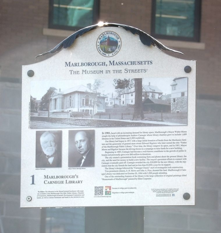Marlborough's Carnegie Library Marker image. Click for full size.