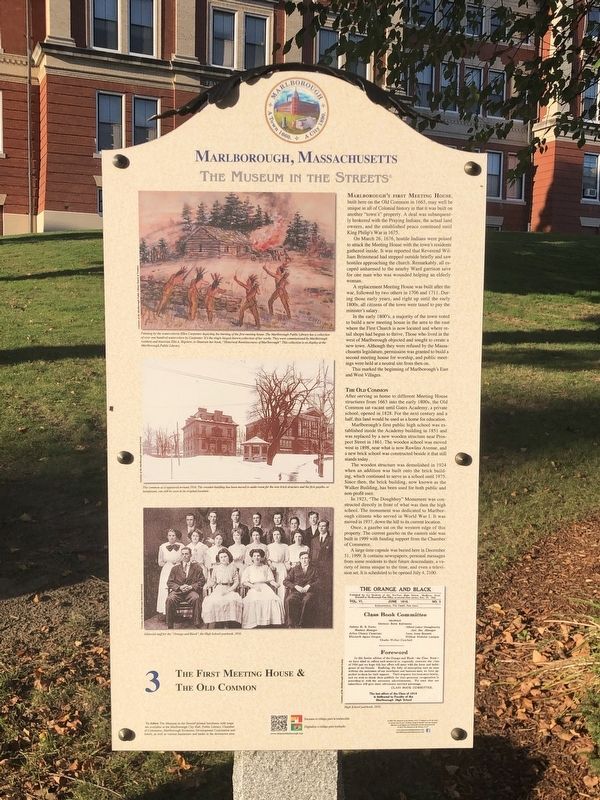 The First Meeting House & The Old Common Marker. Click for full size. The First Meeting House & The Old Common Marker image. Click for full size.
