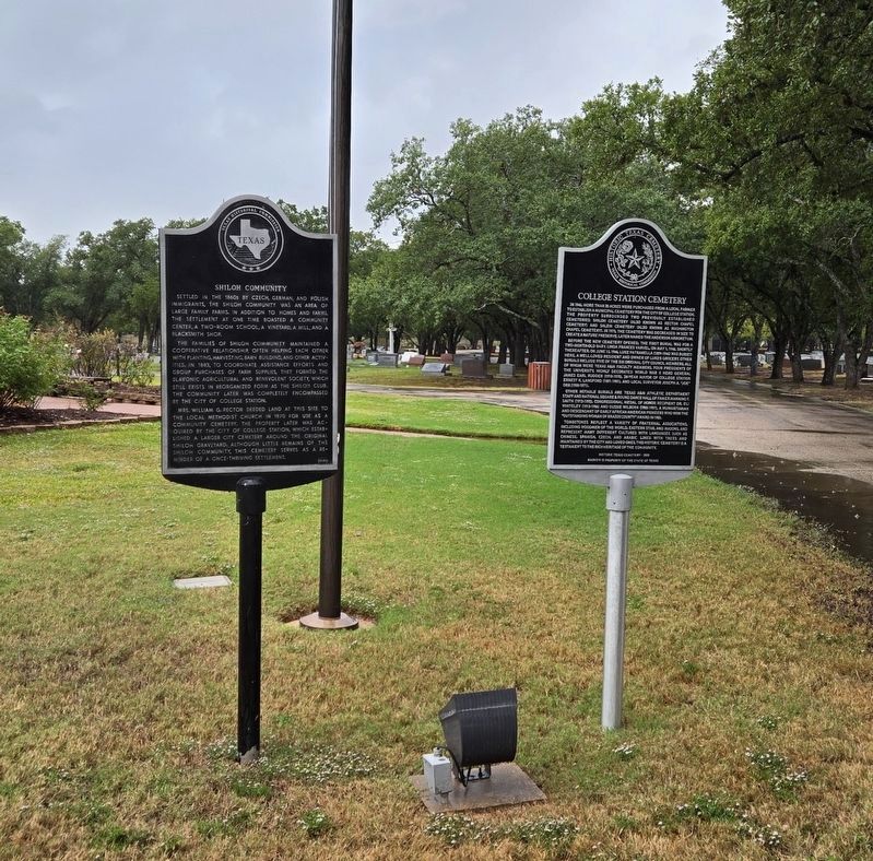 Shiloh Community Marker with new College Station Cemetery Marker image. Click for full size.