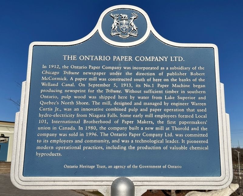 The Ontario Paper Company Ltd. Marker. Click for full size. The Ontario Paper Company Ltd. Marker image. Click for full size.