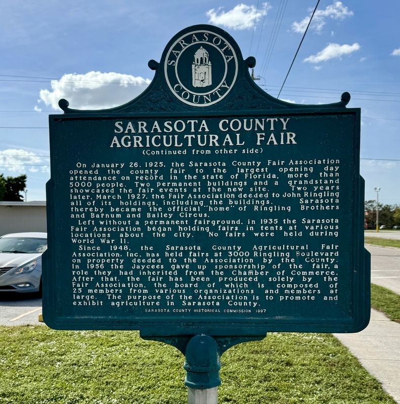 Sarasota County Agricultural Fair Marker (Rear). Click for full size. Sarasota County Agricultural Fair Marker (Rear) image. Click for full size.