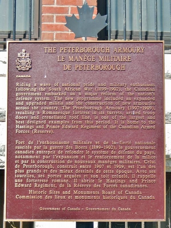 The Peterborough Armoury / Le man�ge militaire de Peterborough Marker image. Click for full size.