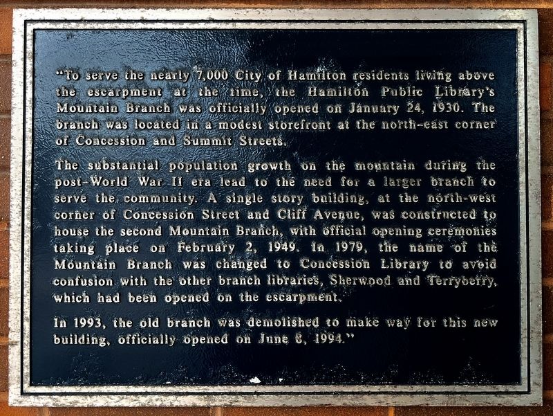 Hamilton Public Library’s Mountain Branch Marker. Click for full size. Hamilton Public Library’s Mountain Branch Marker image. Click for full size.